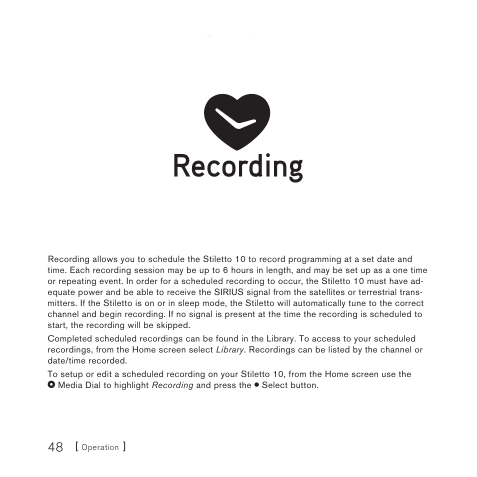 Recording | Sirius Satellite Radio STILETTO 10 100306B User Manual | Page 50 / 80