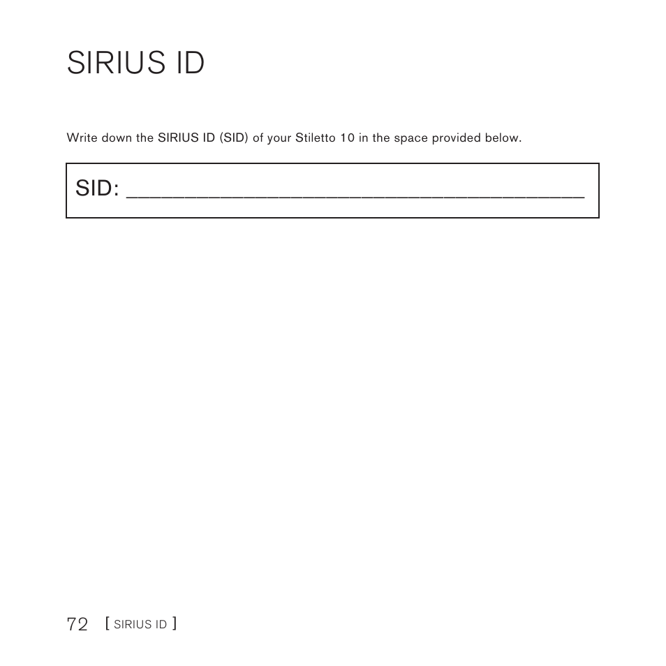 Sirius id | Sirius Satellite Radio STILETTO 10 100306B User Manual | Page 74 / 80