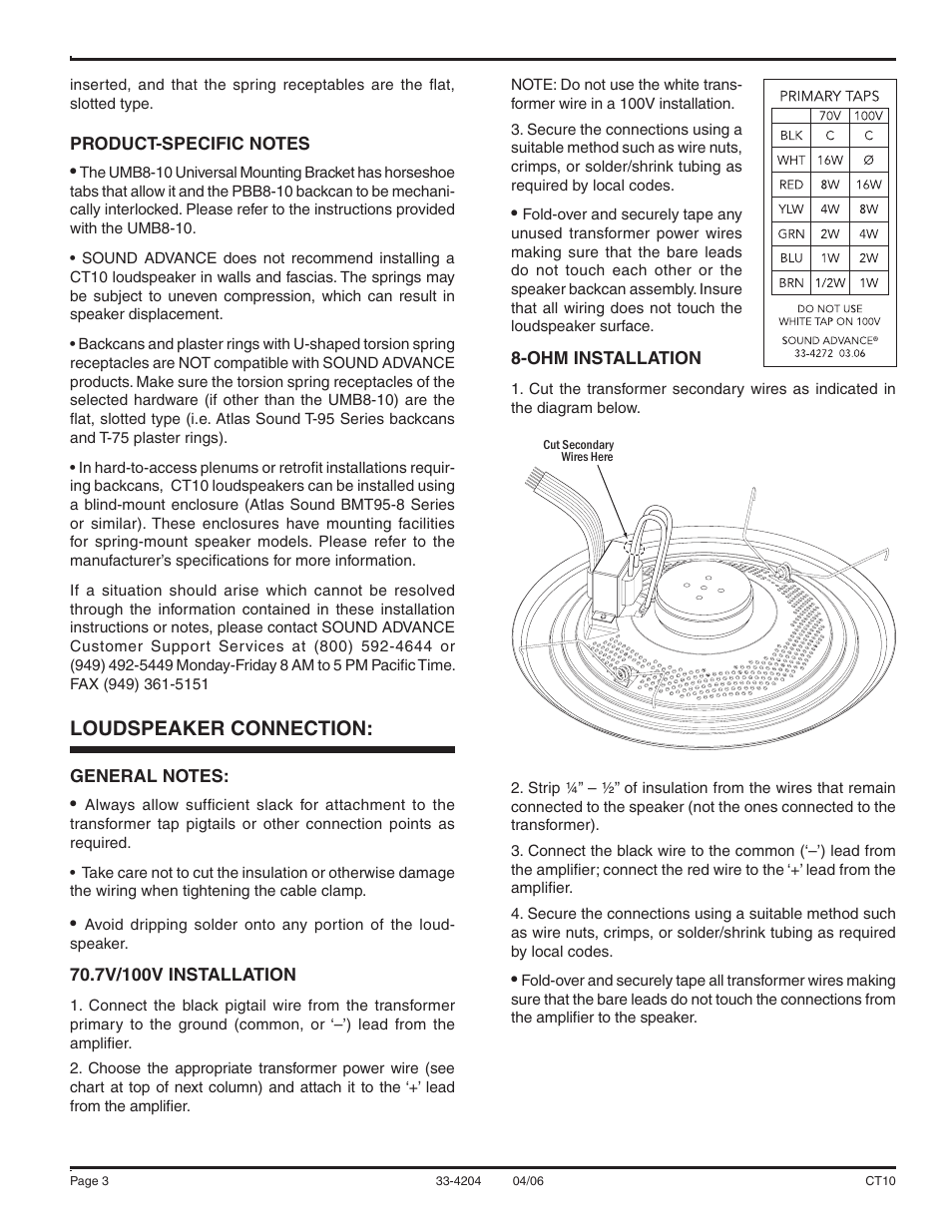 Loudspeaker connection | Sound Tech CT10 User Manual | Page 3 / 4