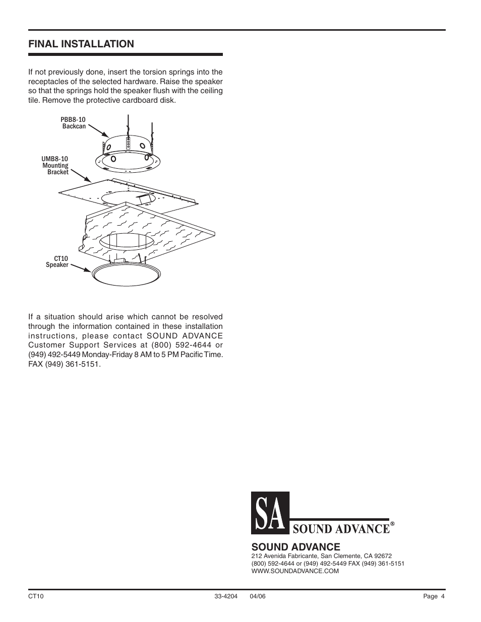 Final installation, Sound advance | Sound Tech CT10 User Manual | Page 4 / 4
