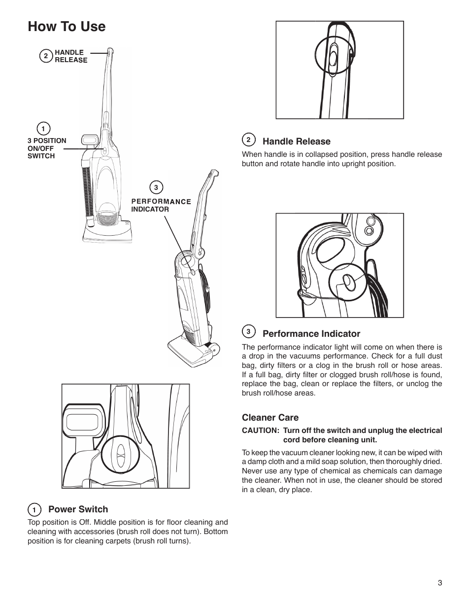 How to use | Sanitaire S780 User Manual | Page 3 / 8