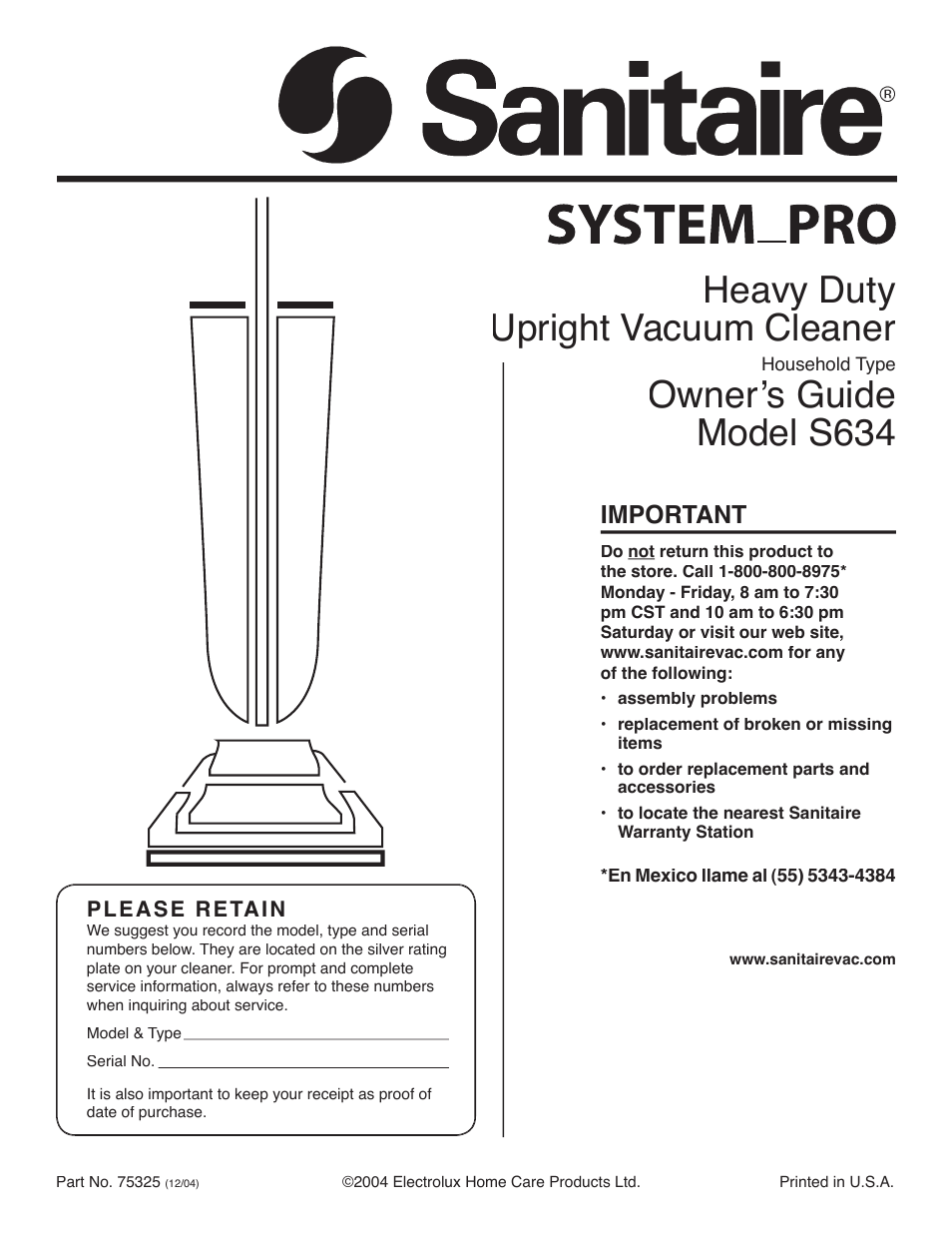 Sanitaire S634 User Manual | 7 pages