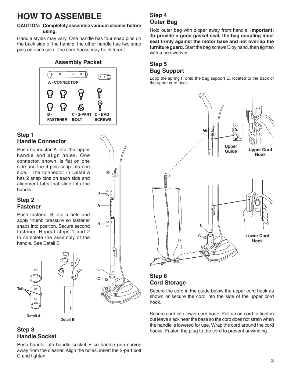 How to assemble | Sanitaire S634 User Manual | Page 3 / 7