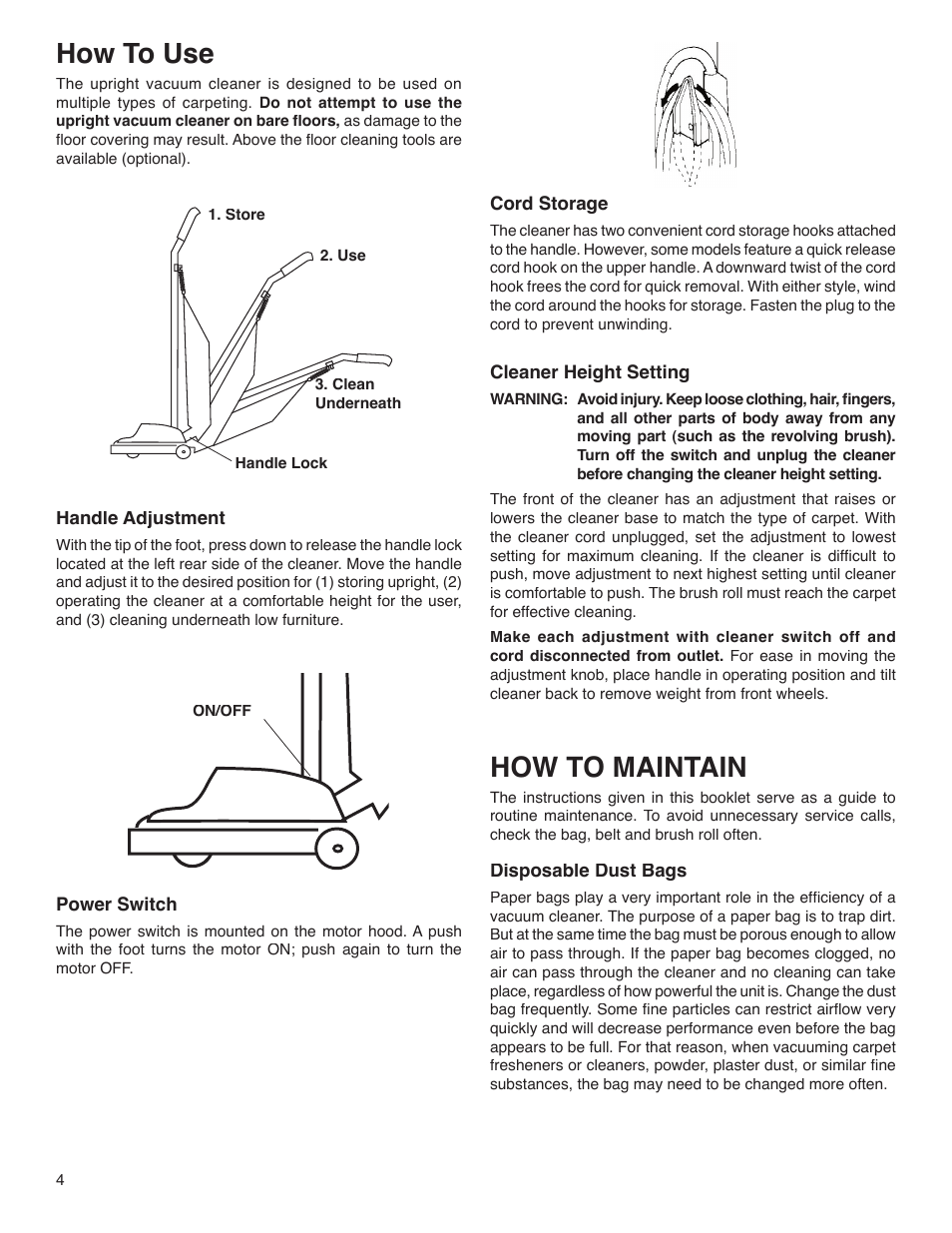 How to use, How to maintain | Sanitaire S634 User Manual | Page 4 / 7