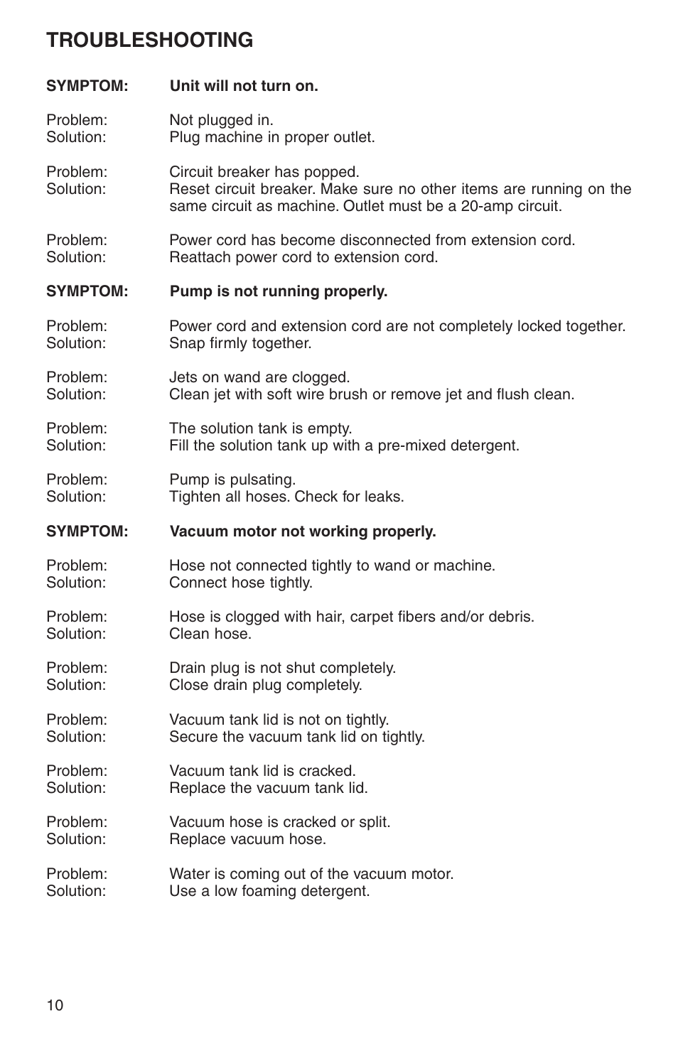 Troubleshooting | Sanitaire SC6070 Series User Manual | Page 10 / 16