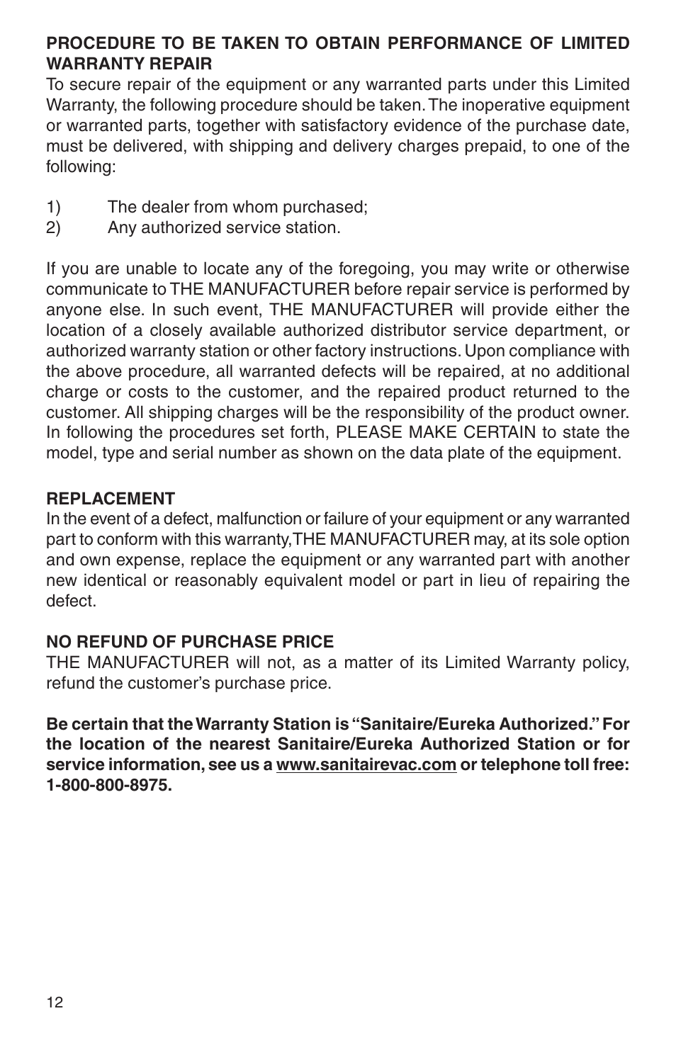 Sanitaire SC6070 Series User Manual | Page 12 / 16