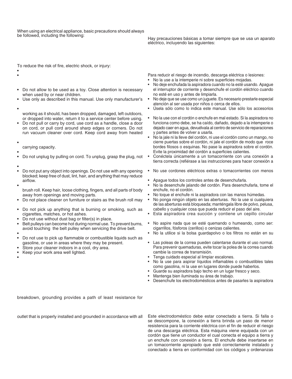 Save these instructions, Important safeguards, Warning | Guarde estas instrucciones, Precauciones importantes, Precaución | Sanitaire 9050 User Manual | Page 2 / 8