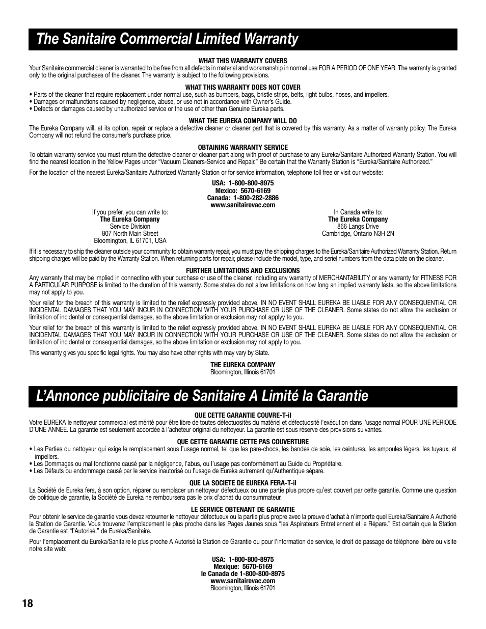 Sanitaire SC6600 User Manual | Page 18 / 20