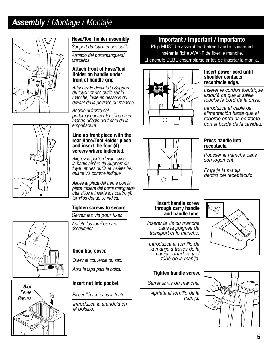 Assembly / montage / montaje | Sanitaire SC6600 User Manual | Page 5 / 20