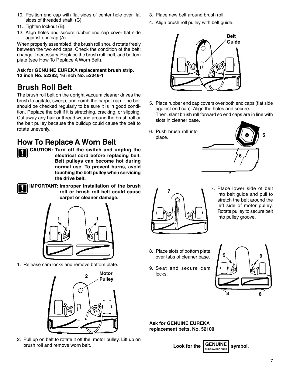 Brush roll belt, How to replace a worn belt | Sanitaire 880 Series User Manual | Page 7 / 8