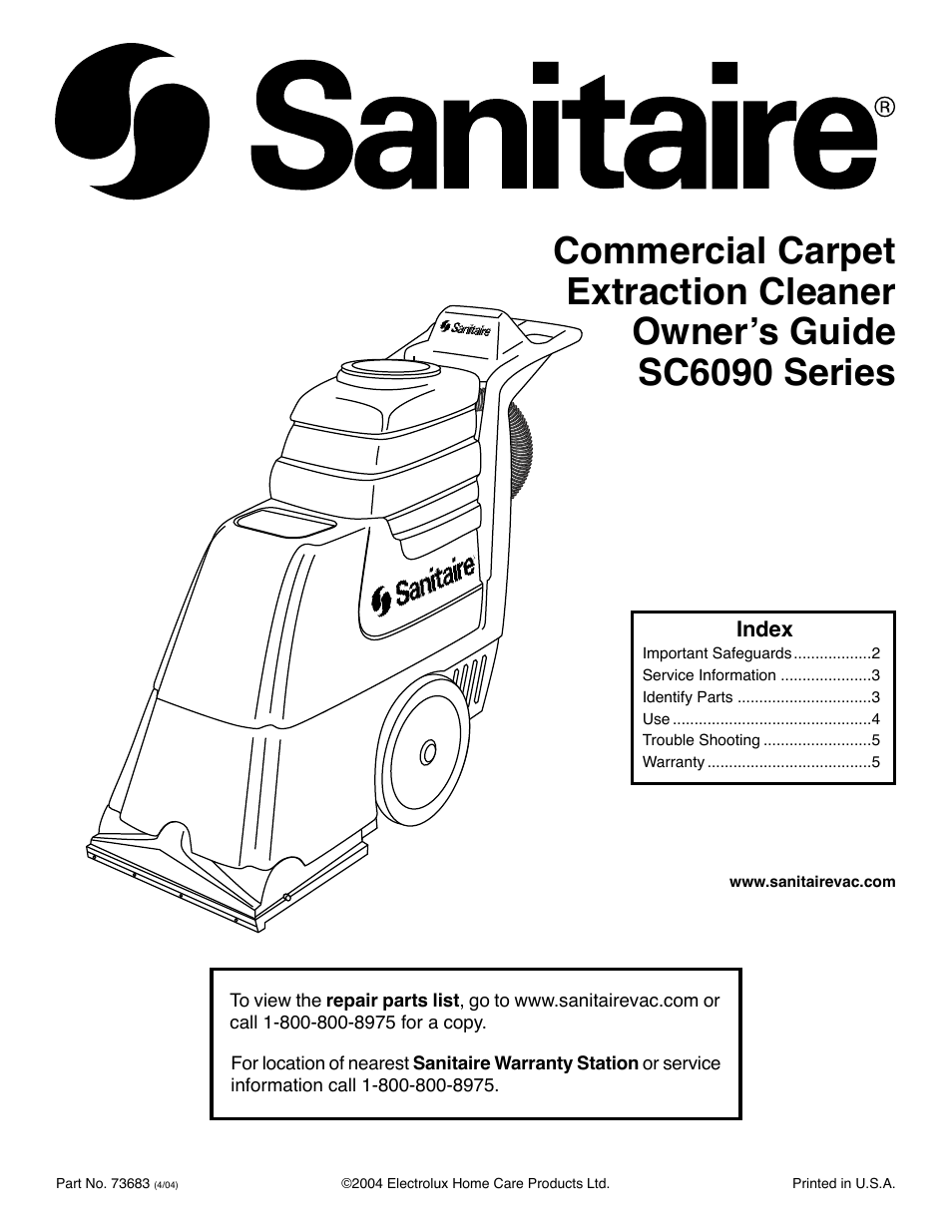 Sanitaire SC6090 Series User Manual | 5 pages