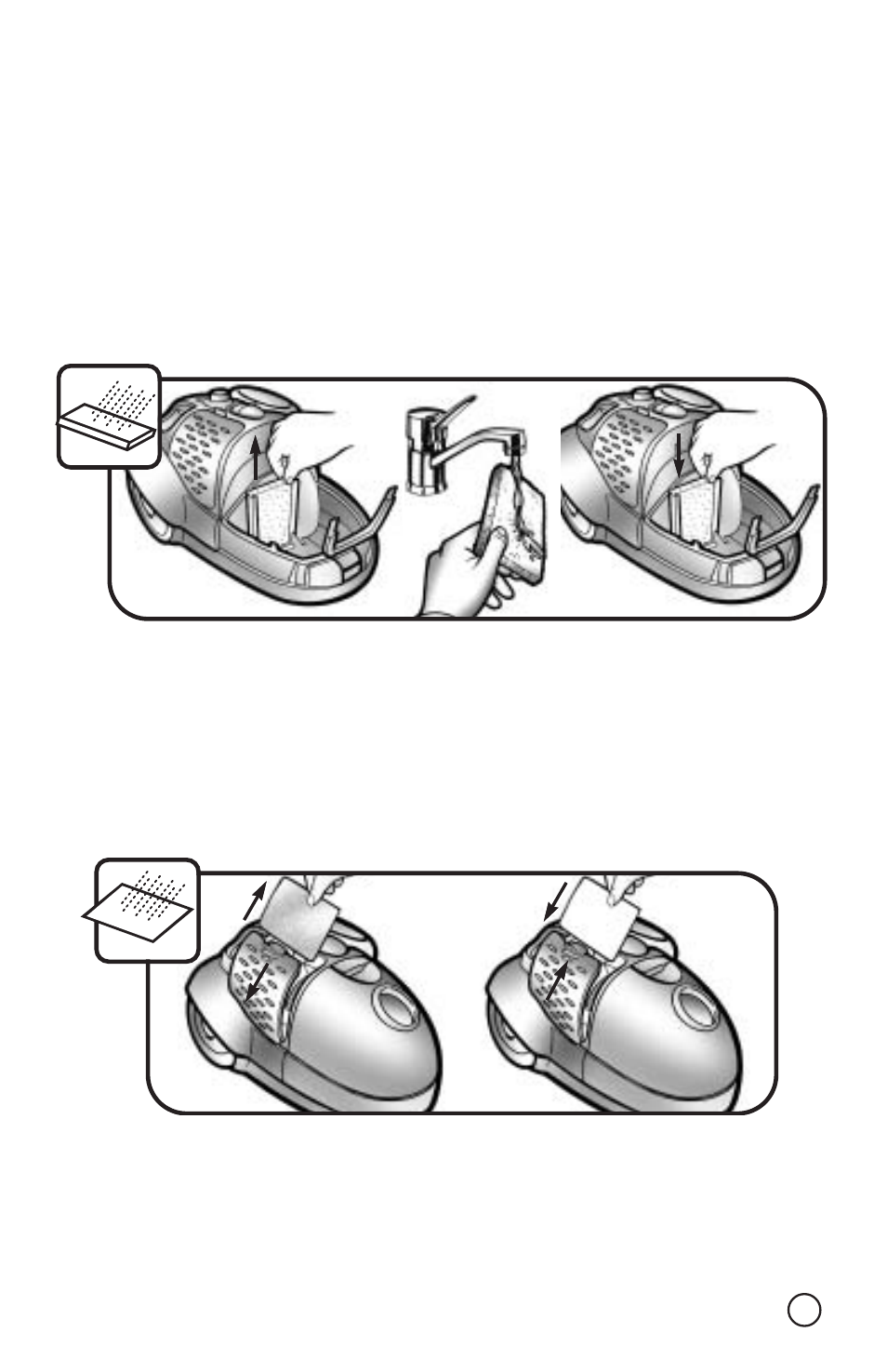Gh d e f, Changing/cleaning the filters, Motor filter | Micron filter | Sanitaire S3530 SERIES User Manual | Page 9 / 12