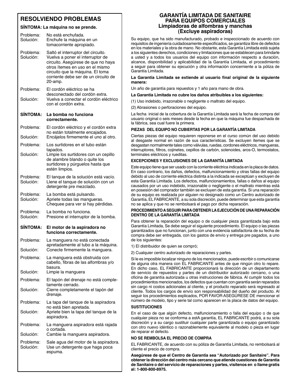 Resolviendo problemas | Sanitaire SC6080 User Manual | Page 10 / 16