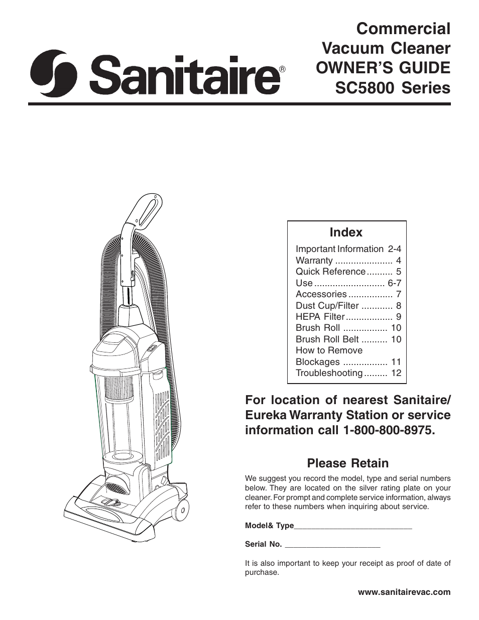 Sanitaire SC5800 Series User Manual | 12 pages