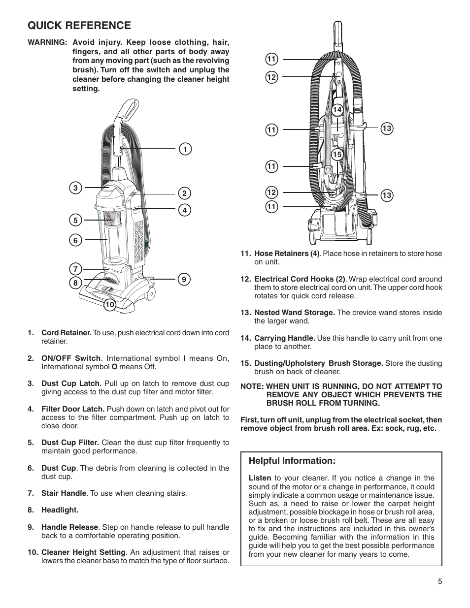 Quick reference | Sanitaire SC5800 Series User Manual | Page 5 / 12