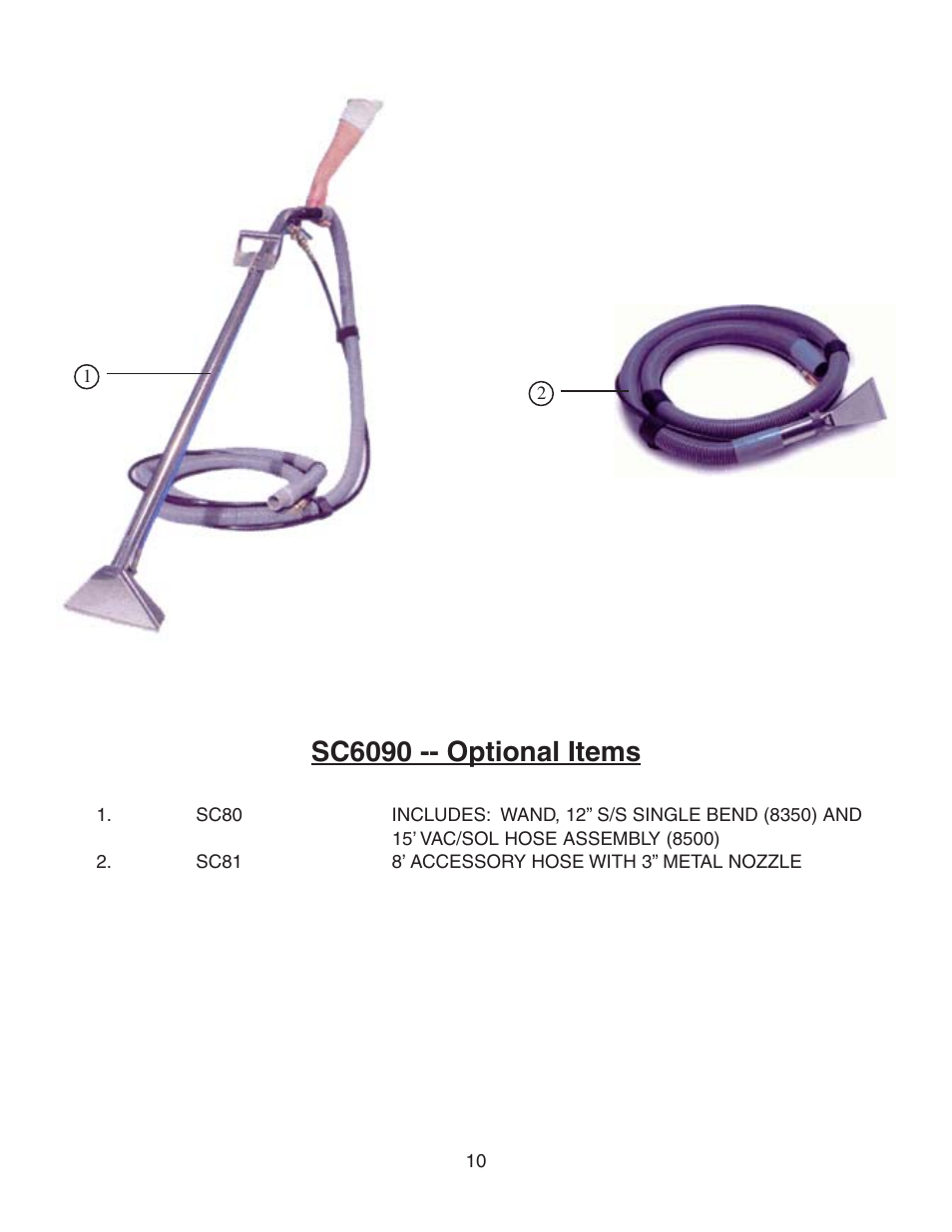 Sc6090 -- optional items | Sanitaire SC6090 User Manual | Page 12 / 12