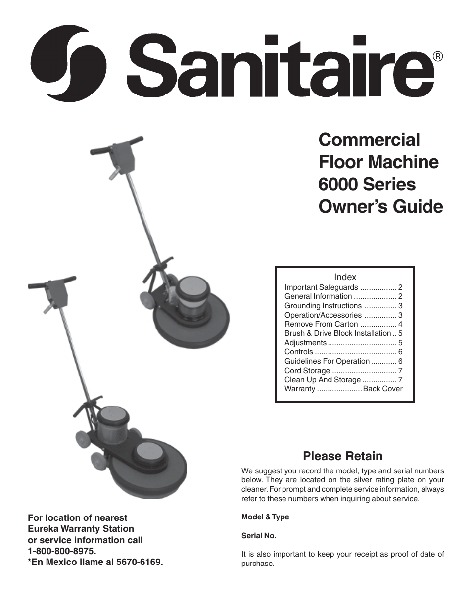 Sanitaire 6000 User Manual | 8 pages