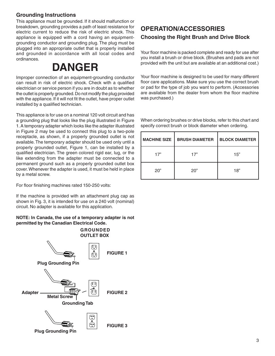 Danger, Operation/accessories | Sanitaire 6000 User Manual | Page 3 / 8