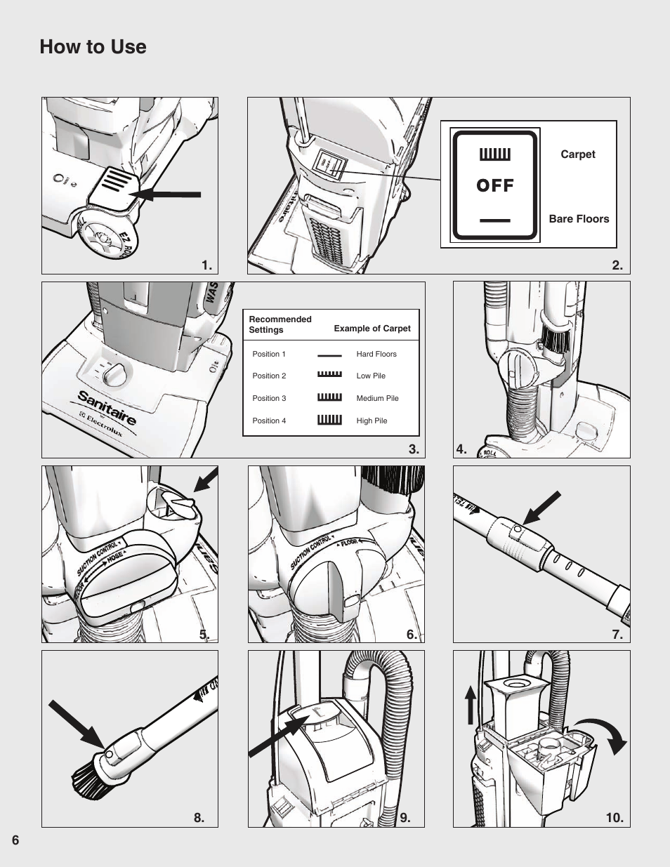 How to use | Sanitaire 9100 Series User Manual | Page 6 / 12