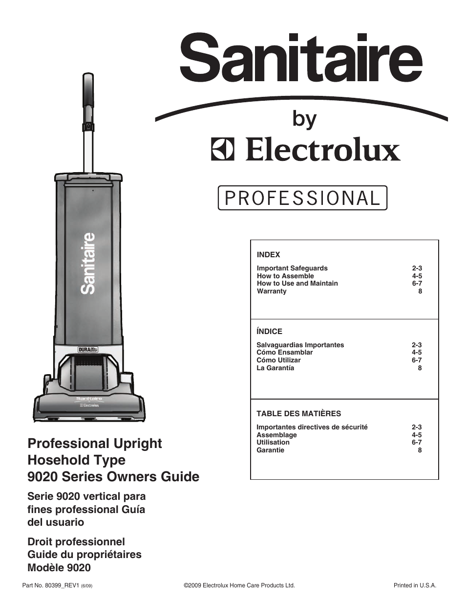 Sanitaire 9020 User Manual | 8 pages