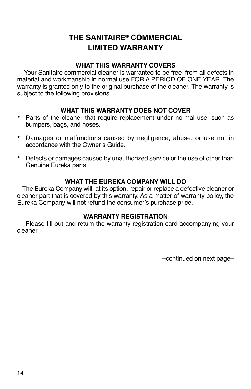 Sanitaire SC2800 User Manual | Page 14 / 16
