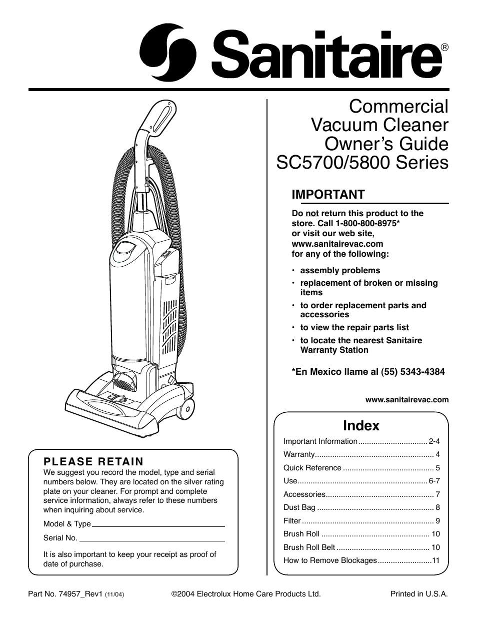 Sanitaire SC5700 Series User Manual | 12 pages