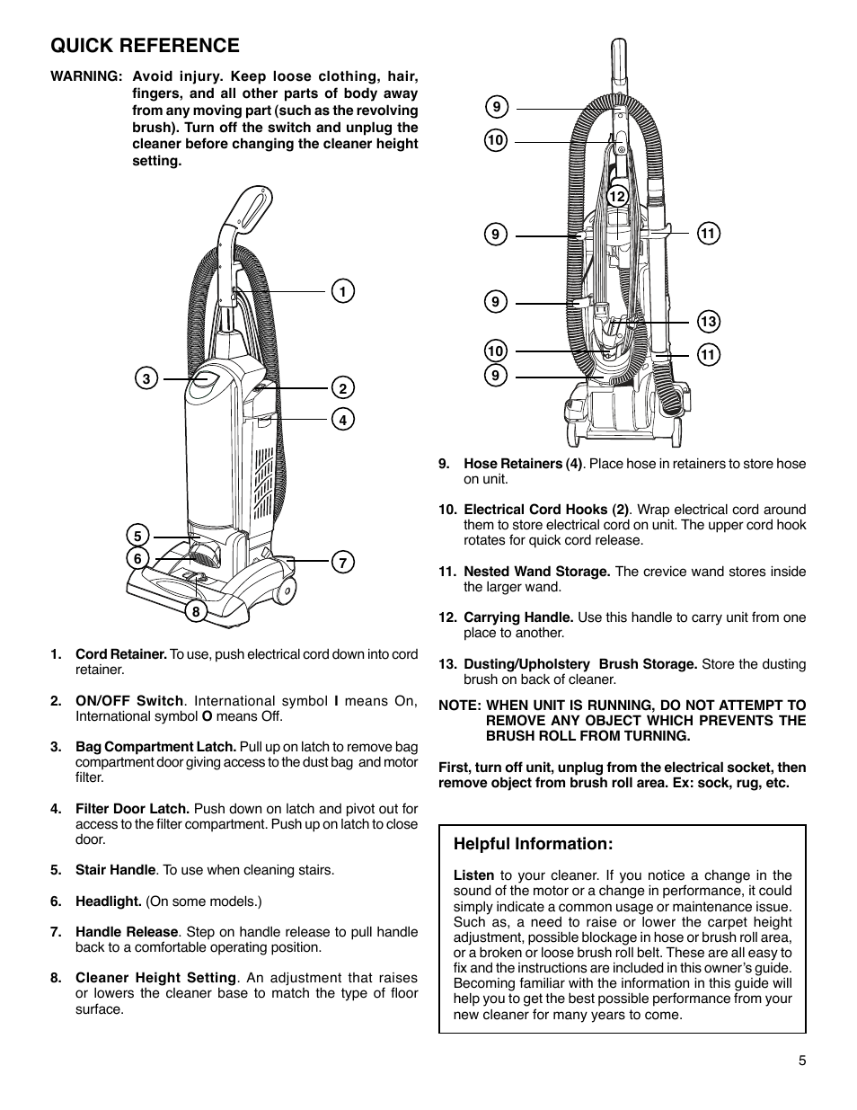 Quick reference | Sanitaire SC5700 Series User Manual | Page 5 / 12