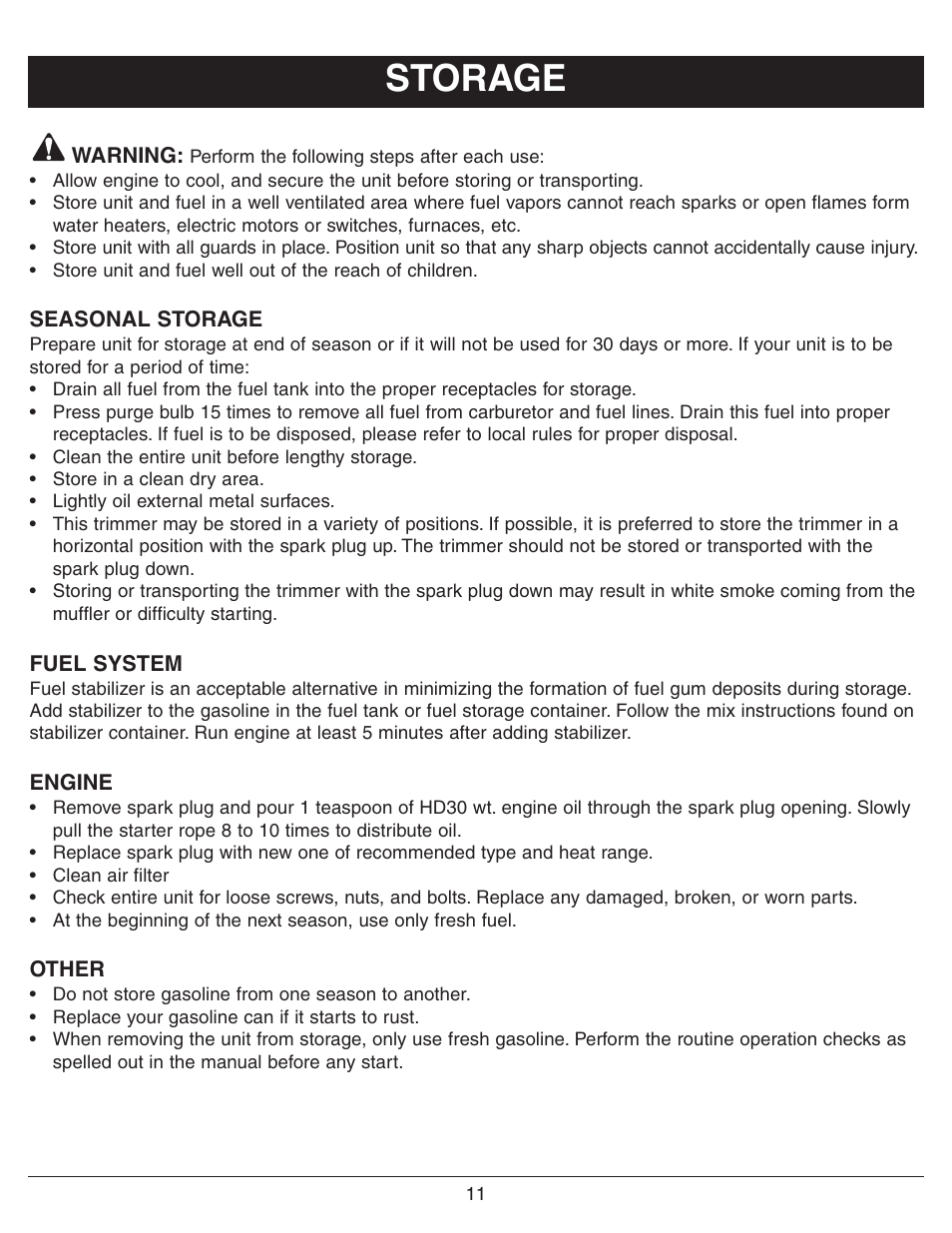 Storage | Sarlo BC-8 User Manual | Page 13 / 16