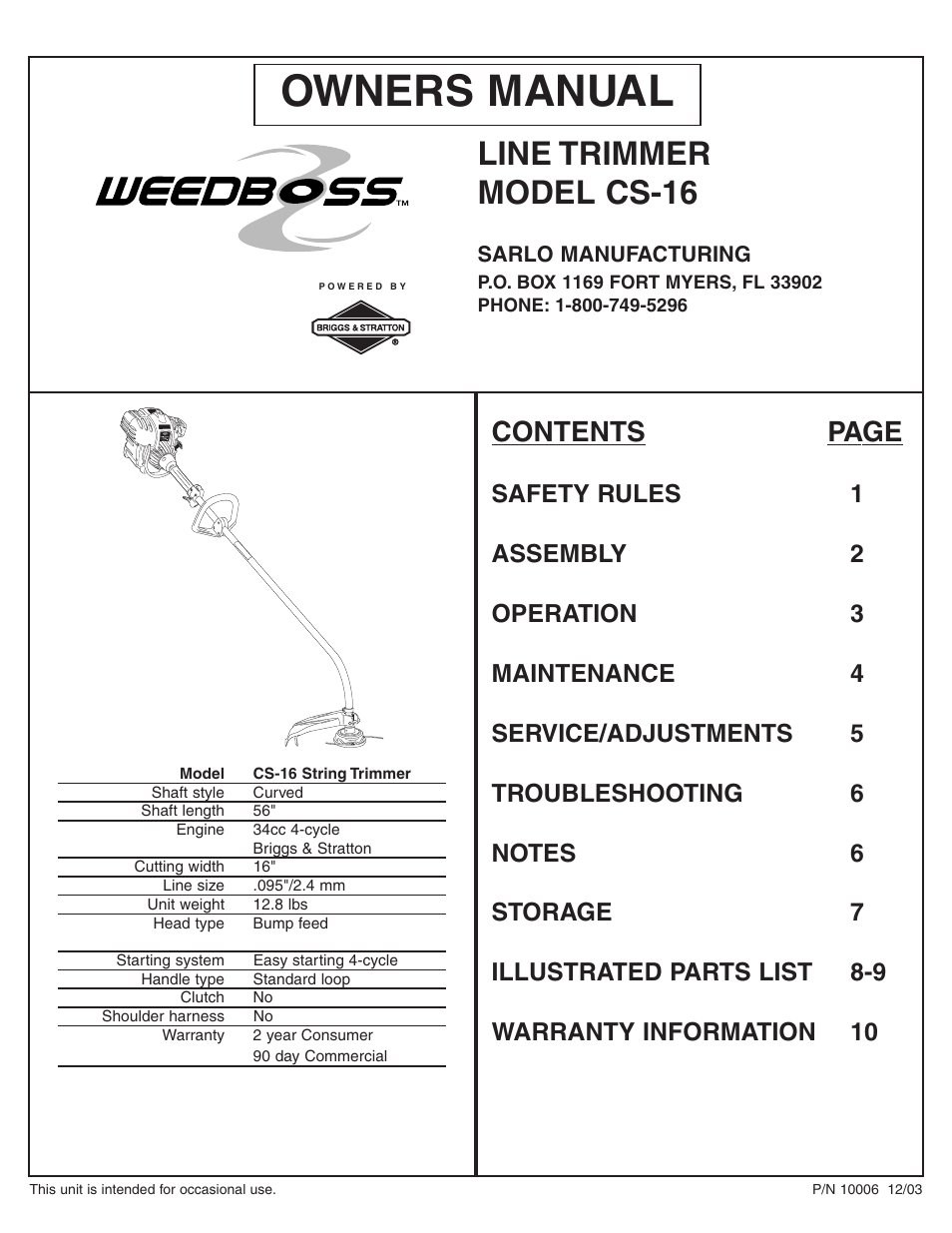 Sarlo CS-16 User Manual | 12 pages