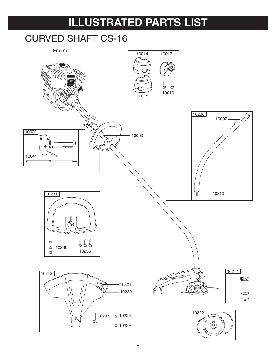 Illustrated parts list, Curved shaft cs-16 | Sarlo CS-16 User Manual | Page 10 / 12