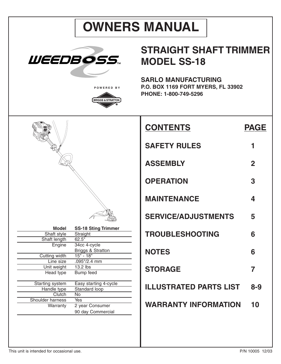 Sarlo SS-18 User Manual | 12 pages