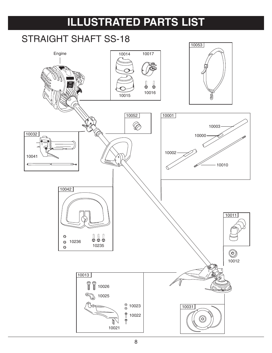 Illustrated parts list, Straight shaft ss-18 | Sarlo SS-18 User Manual | Page 10 / 12