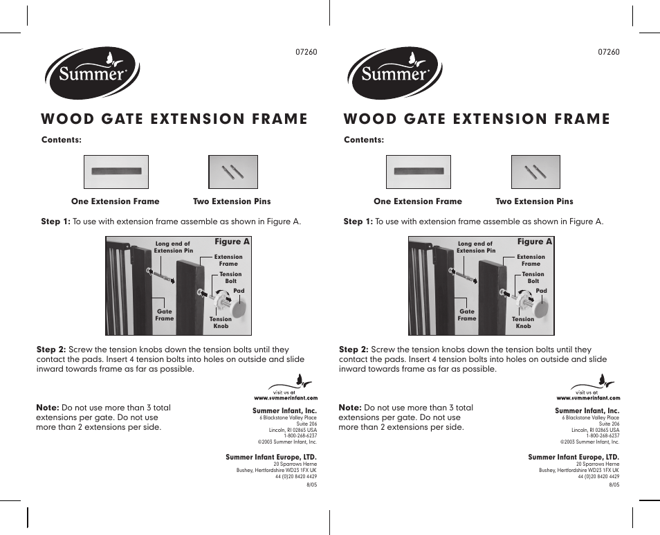 Summer Infant 07260 User Manual | 1 page