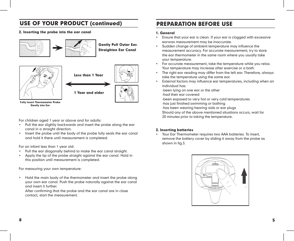 Use of your product (continued), Preparation before use | Summer Infant 03170 User Manual | Page 8 / 12