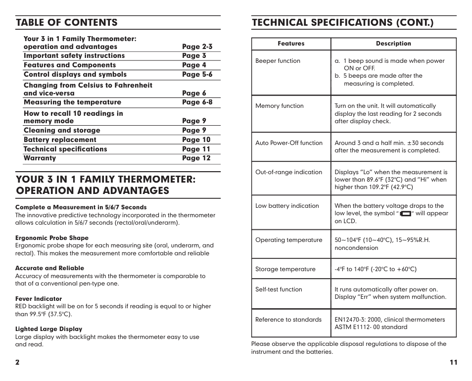 Technical specifications (cont.) | Summer Infant 3180 User Manual | Page 2 / 12