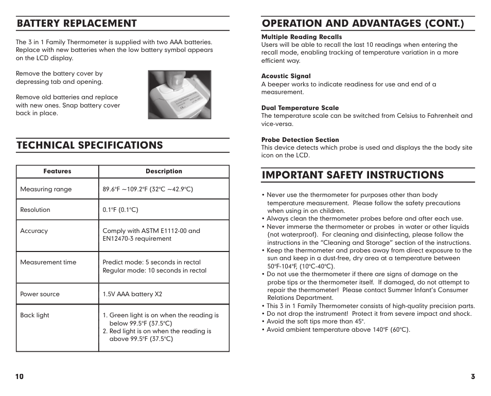 Technical specifications | Summer Infant 3180 User Manual | Page 3 / 12