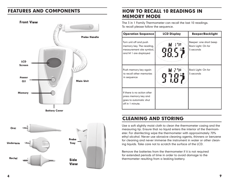 Cleaning and storing, Features and components | Summer Infant 3180 User Manual | Page 4 / 12