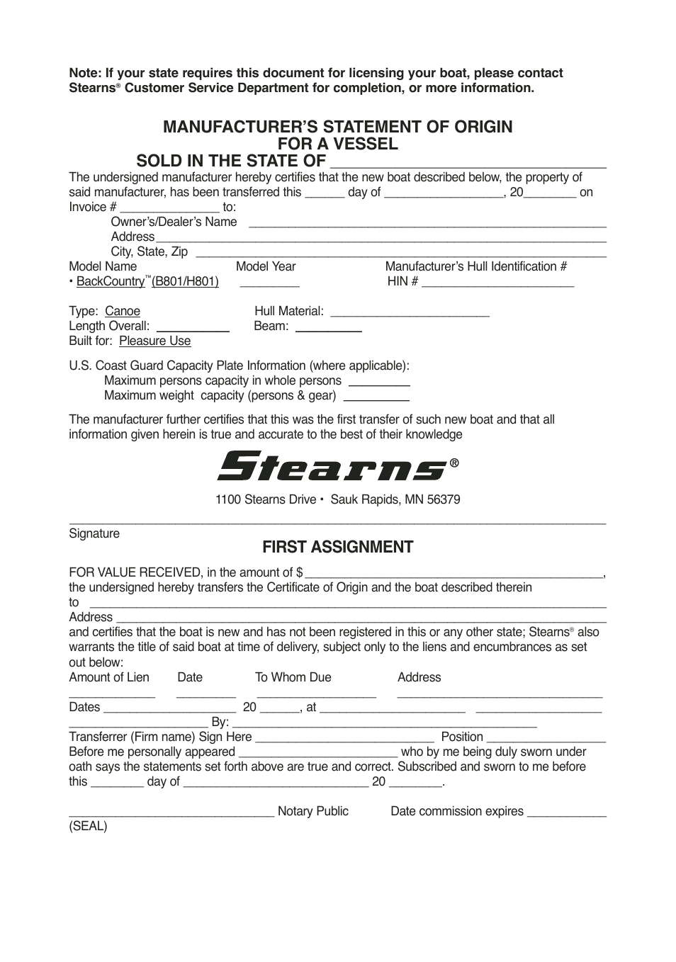 First assignment | Stearns Recreational Back Country B801 Green Red User Manual | Page 2 / 74