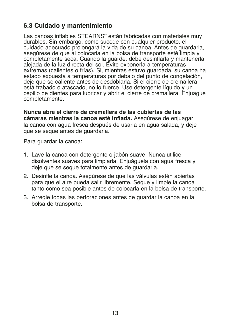 3 cuidado y mantenimiento | Stearns Recreational Back Country B801 Green Red User Manual | Page 32 / 74