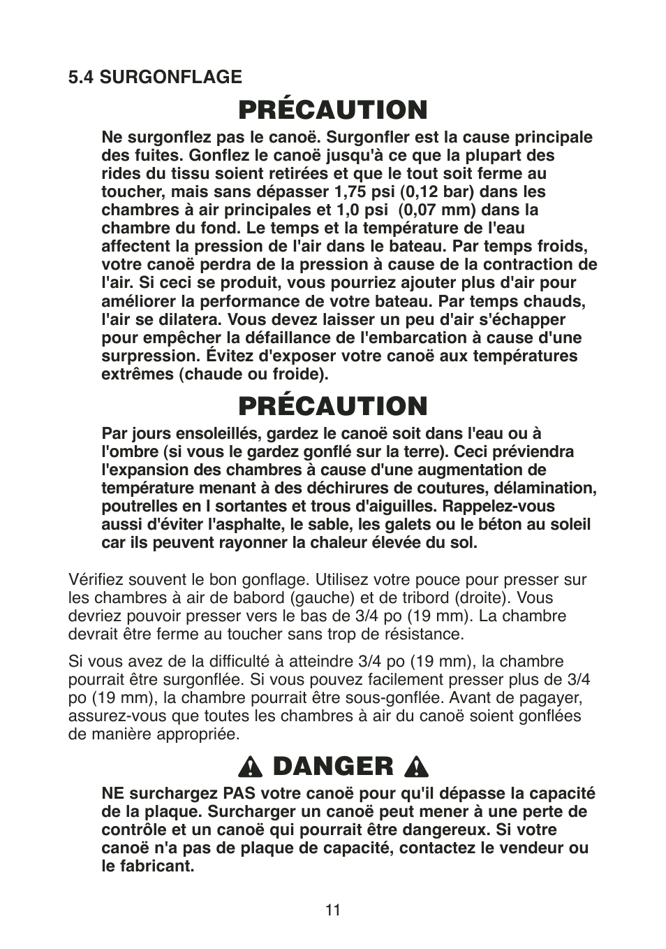 Précaution, L danger l | Stearns Recreational Back Country B801 Green Red User Manual | Page 48 / 74