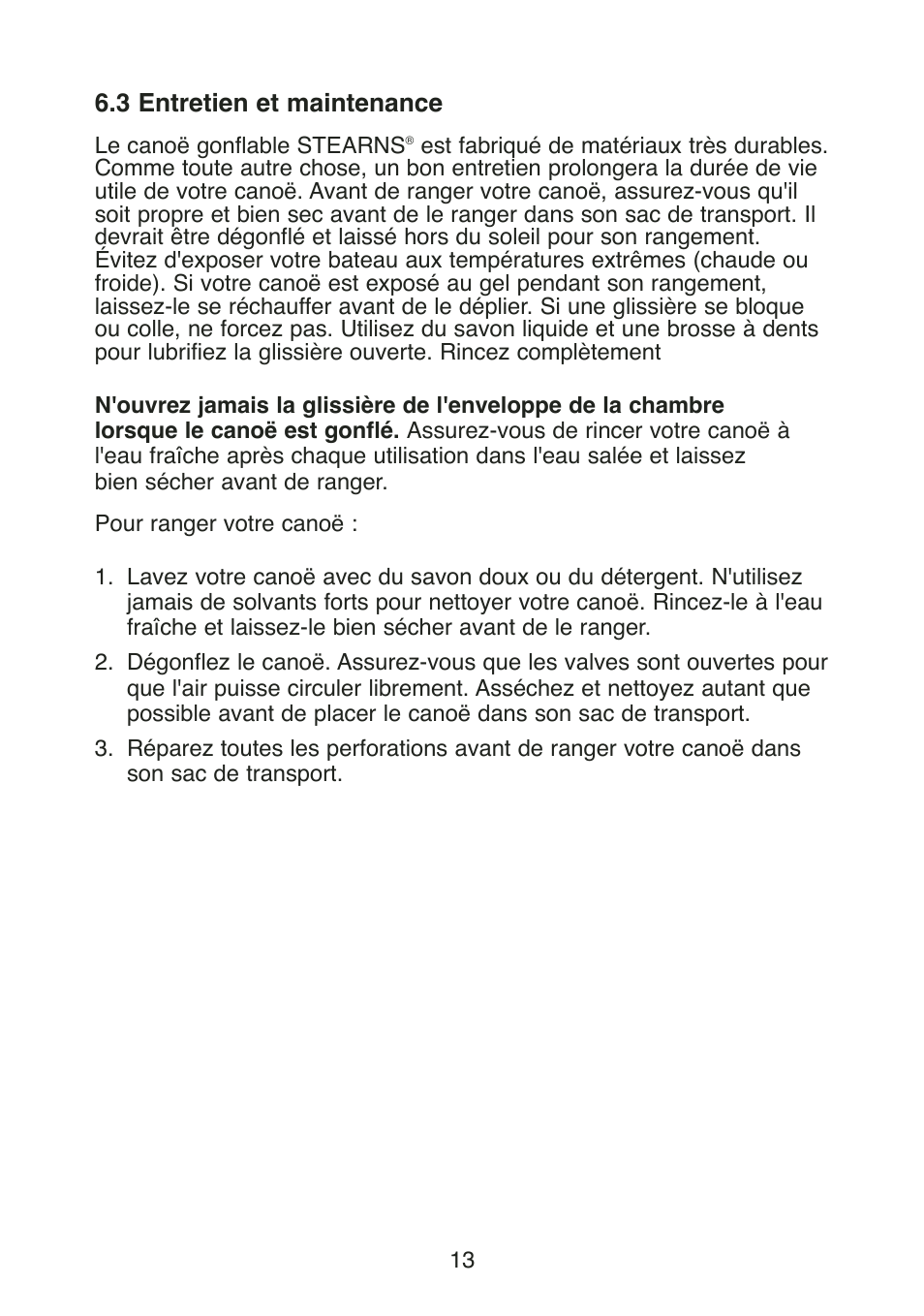 3 entretien et maintenance | Stearns Recreational Back Country B801 Green Red User Manual | Page 50 / 74