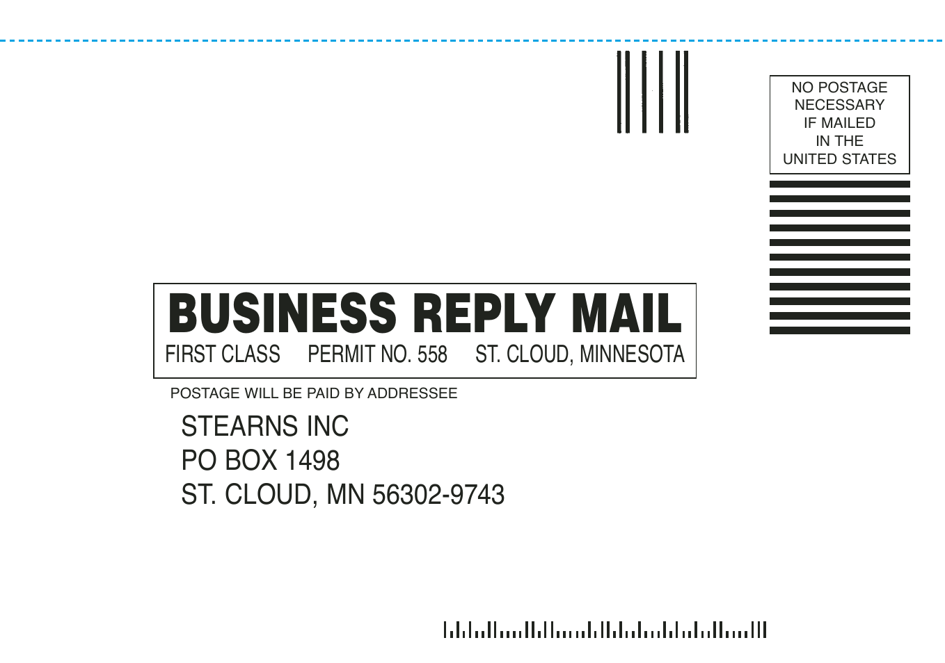 Business reply mail | Stearns Recreational Back Country B801 Green Red User Manual | Page 74 / 74