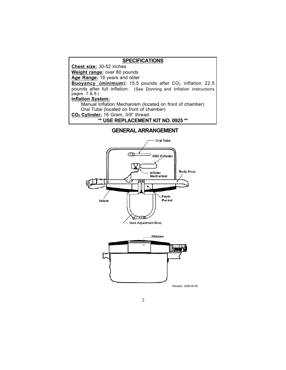 General arrangement | Stearns Recreational 0340 User Manual | Page 2 / 22