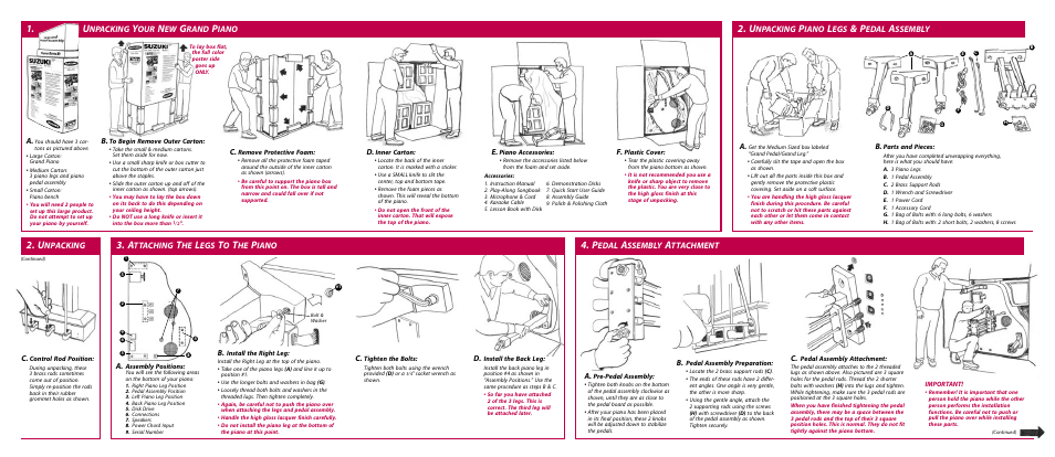 Npacking, Rand, Iano | Edal, Ssembly, Ttaching, Ttachment | Suzuki Musical Instrument Corp. HG-425e User Manual | Page 2 / 2