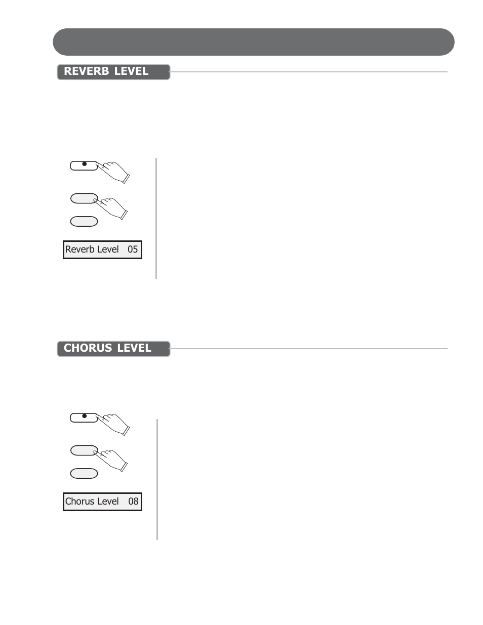 Functions, Reverb level, Chorus level | Suzuki Musical Instrument Corp. HP-97 User Manual | Page 23 / 44