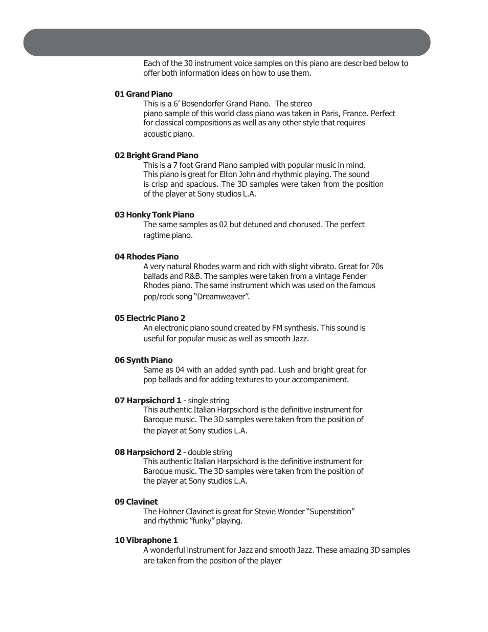 Voice descriptions | Suzuki Musical Instrument Corp. HP-97 User Manual | Page 36 / 44