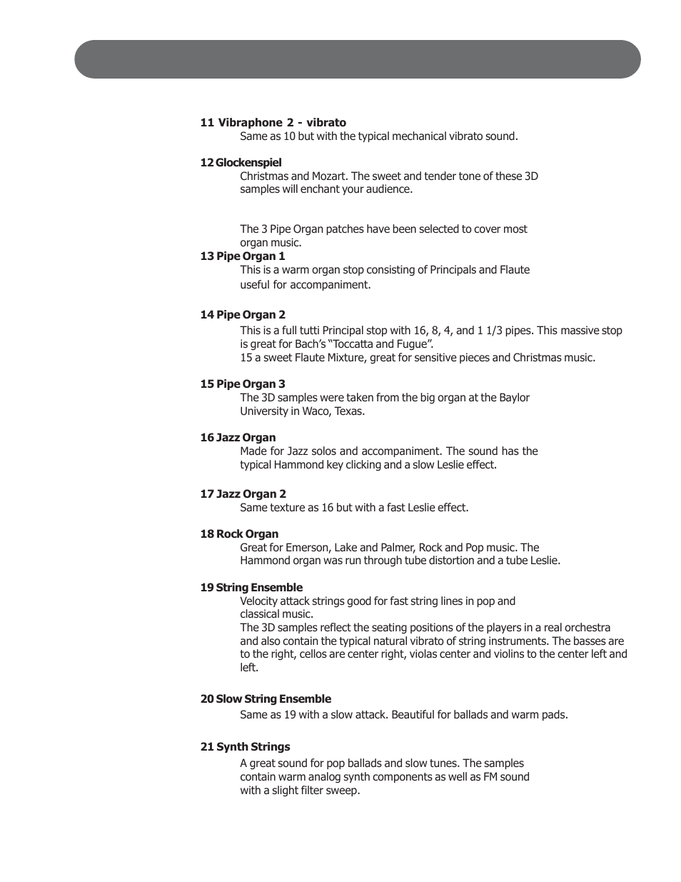 Voice descriptions | Suzuki Musical Instrument Corp. HP-97 User Manual | Page 37 / 44