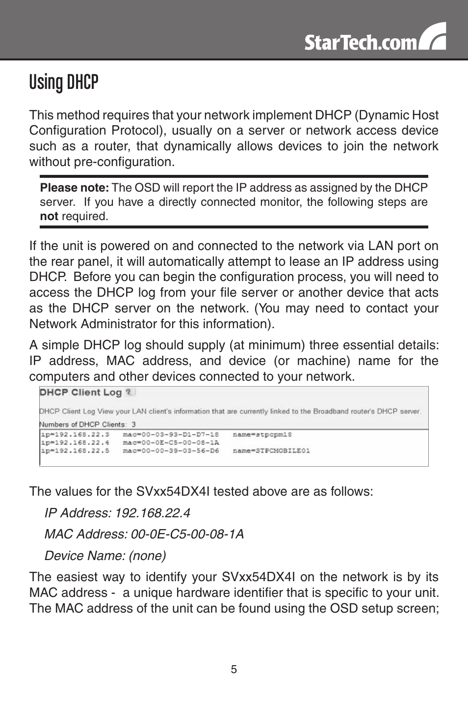 Using dhcp | StarTech.com MATRIX SV3254DX4I User Manual | Page 10 / 72