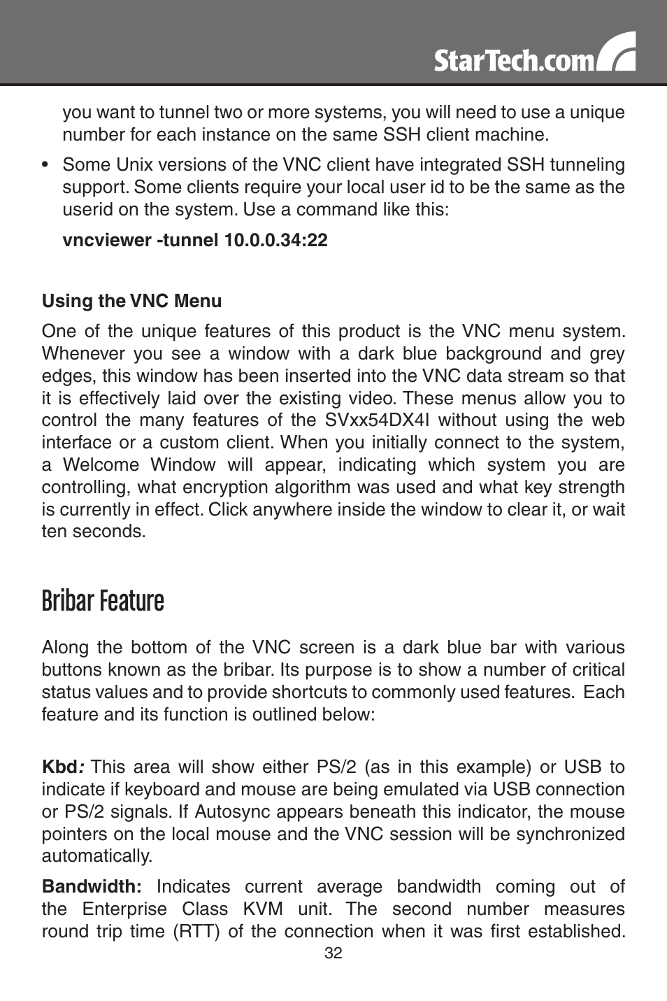Bribar feature | StarTech.com MATRIX SV3254DX4I User Manual | Page 37 / 72