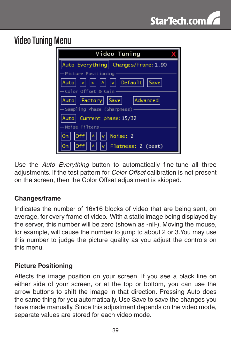 Video tuning menu | StarTech.com MATRIX SV3254DX4I User Manual | Page 44 / 72